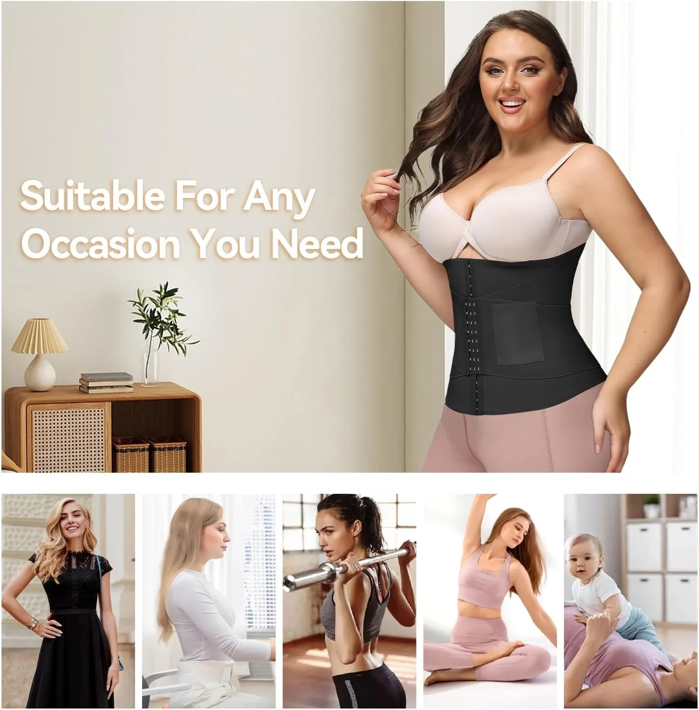 SHAPSHE Waist Trainer For Women Tummy Control Workout Waist Cincher Segmented Triple Wrap Belt Postpartum Girdle with Hooks