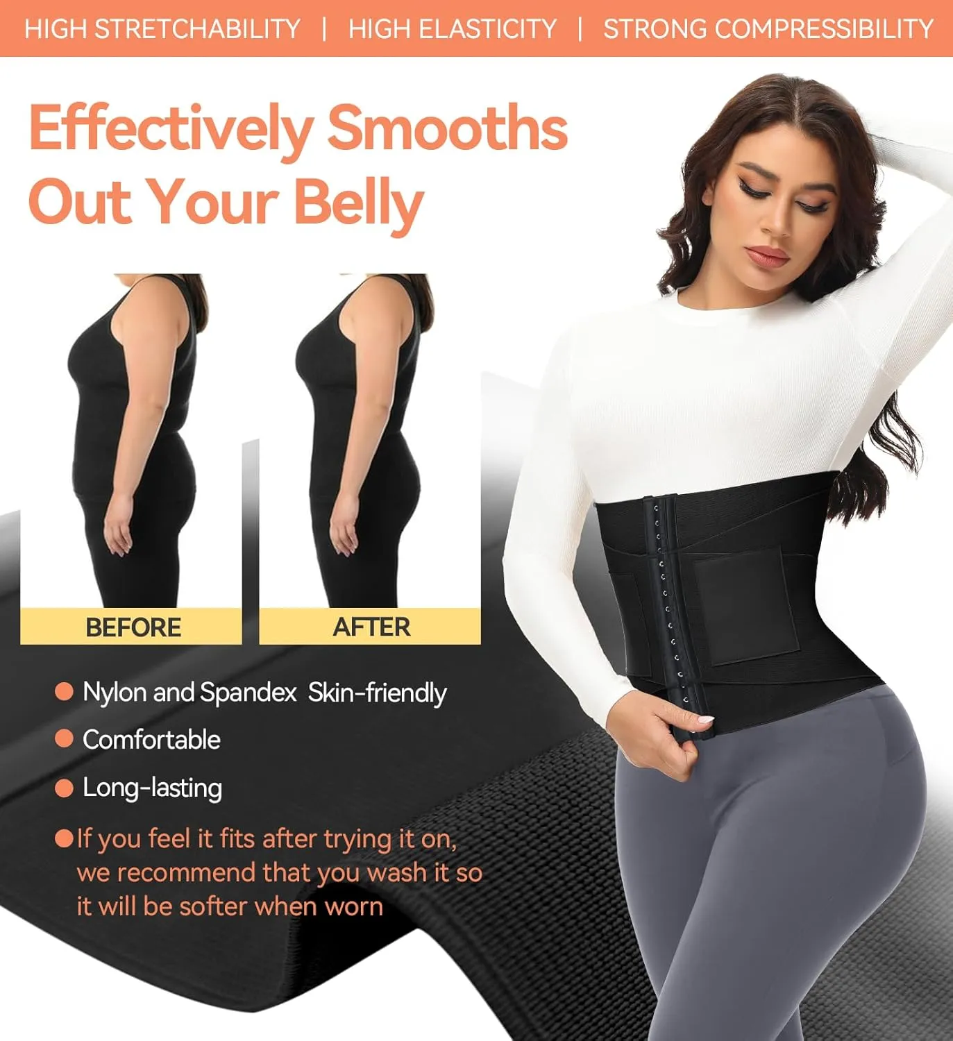 SHAPSHE Waist Trainer For Women Tummy Control Workout Waist Cincher Segmented Triple Wrap Belt Postpartum Girdle with Hooks
