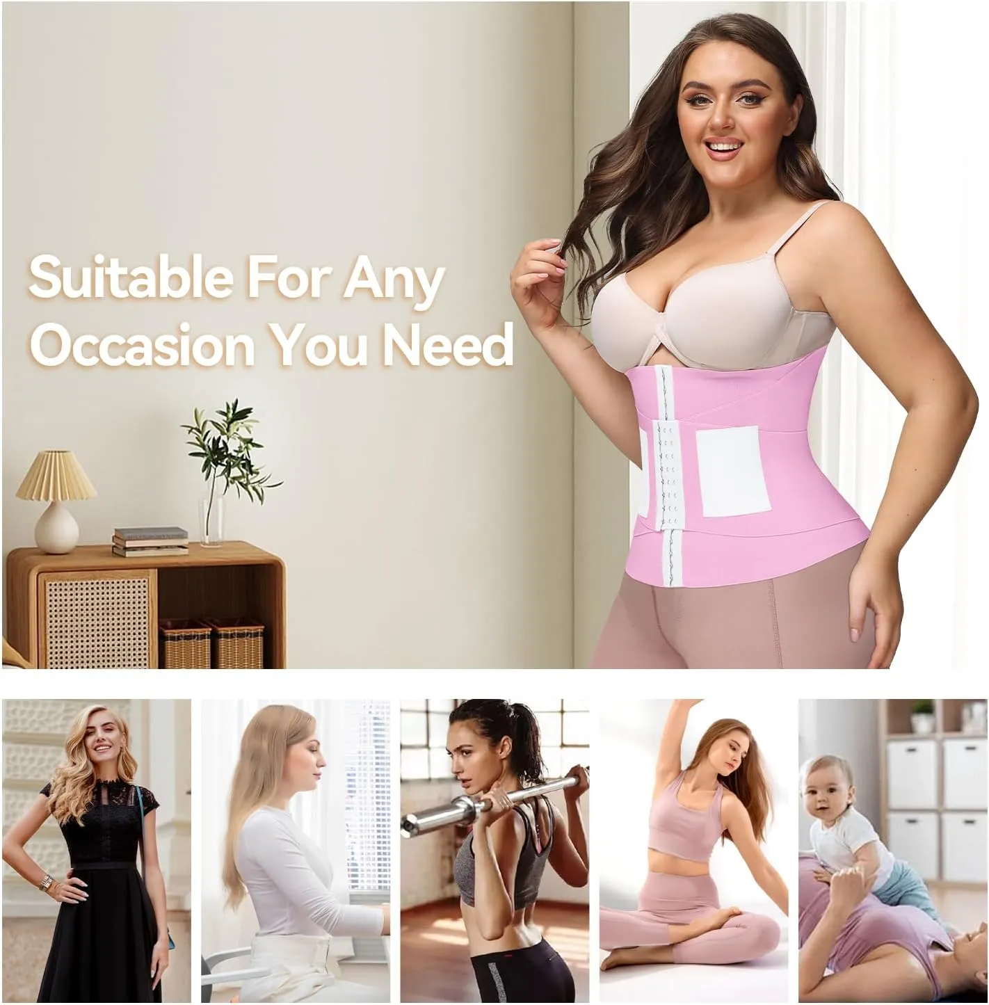 SHAPSHE Waist Trainer For Women Tummy Control Workout Waist Cincher Segmented Triple Wrap Belt Postpartum Girdle with Hooks