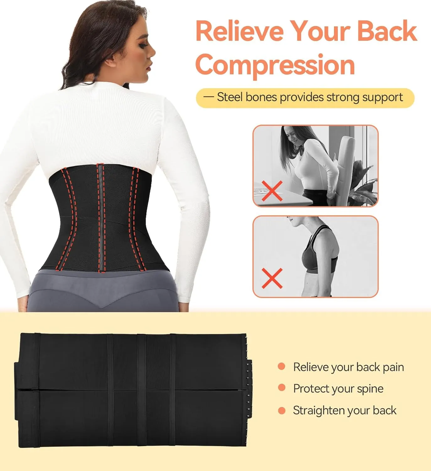 SHAPSHE Waist Trainer For Women Tummy Control Workout Waist Cincher Segmented Triple Wrap Belt Postpartum Girdle with Hooks