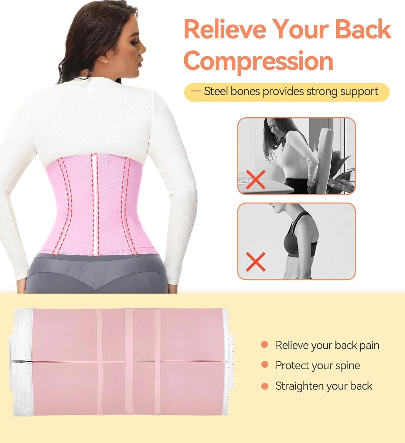 SHAPSHE Waist Trainer For Women Tummy Control Workout Waist Cincher Segmented Triple Wrap Belt Postpartum Girdle with Hooks