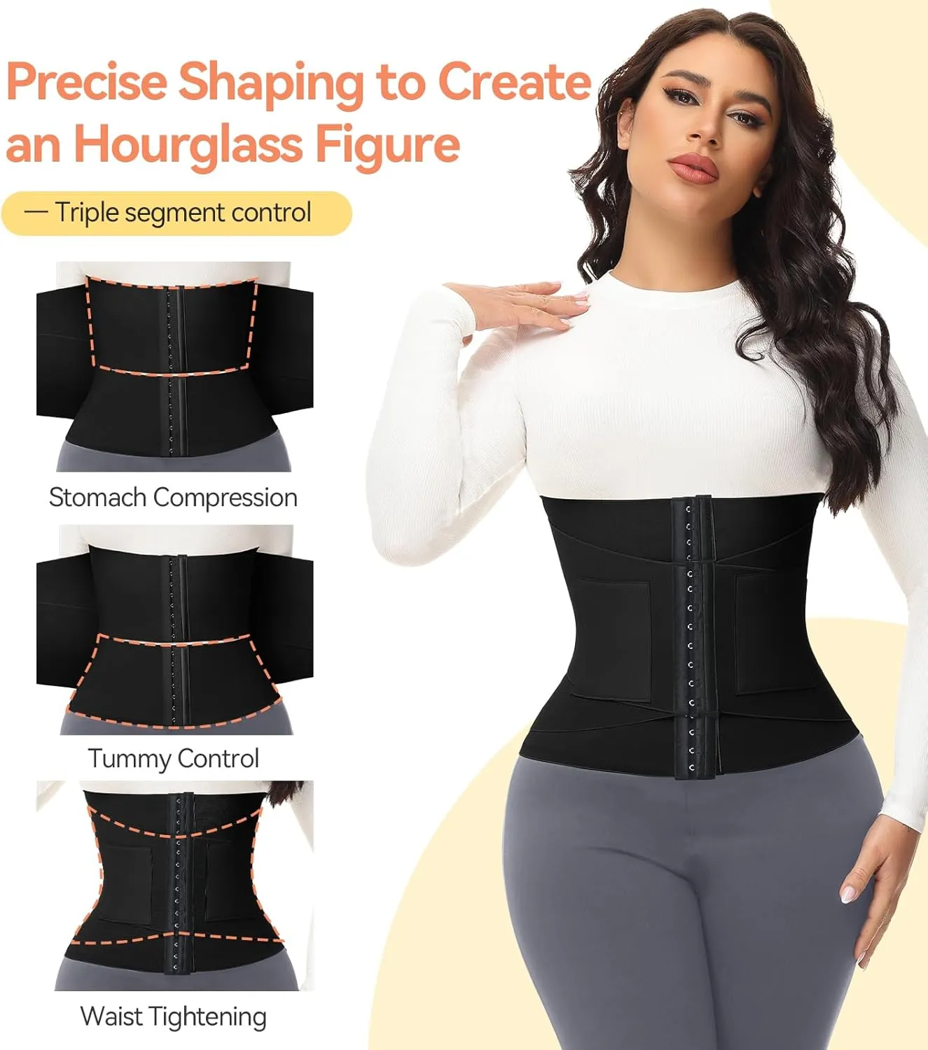 SHAPSHE Waist Trainer For Women Tummy Control Workout Waist Cincher Segmented Triple Wrap Belt Postpartum Girdle with Hooks