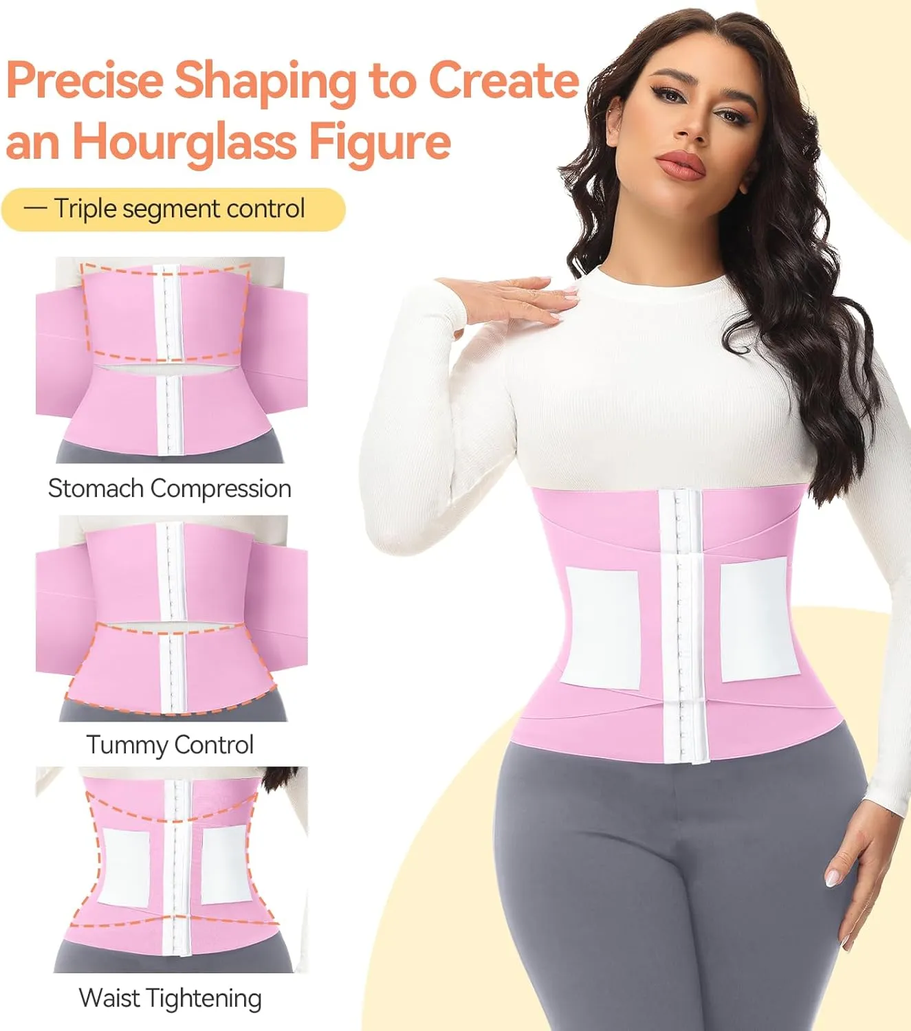 SHAPSHE Waist Trainer For Women Tummy Control Workout Waist Cincher Segmented Triple Wrap Belt Postpartum Girdle with Hooks