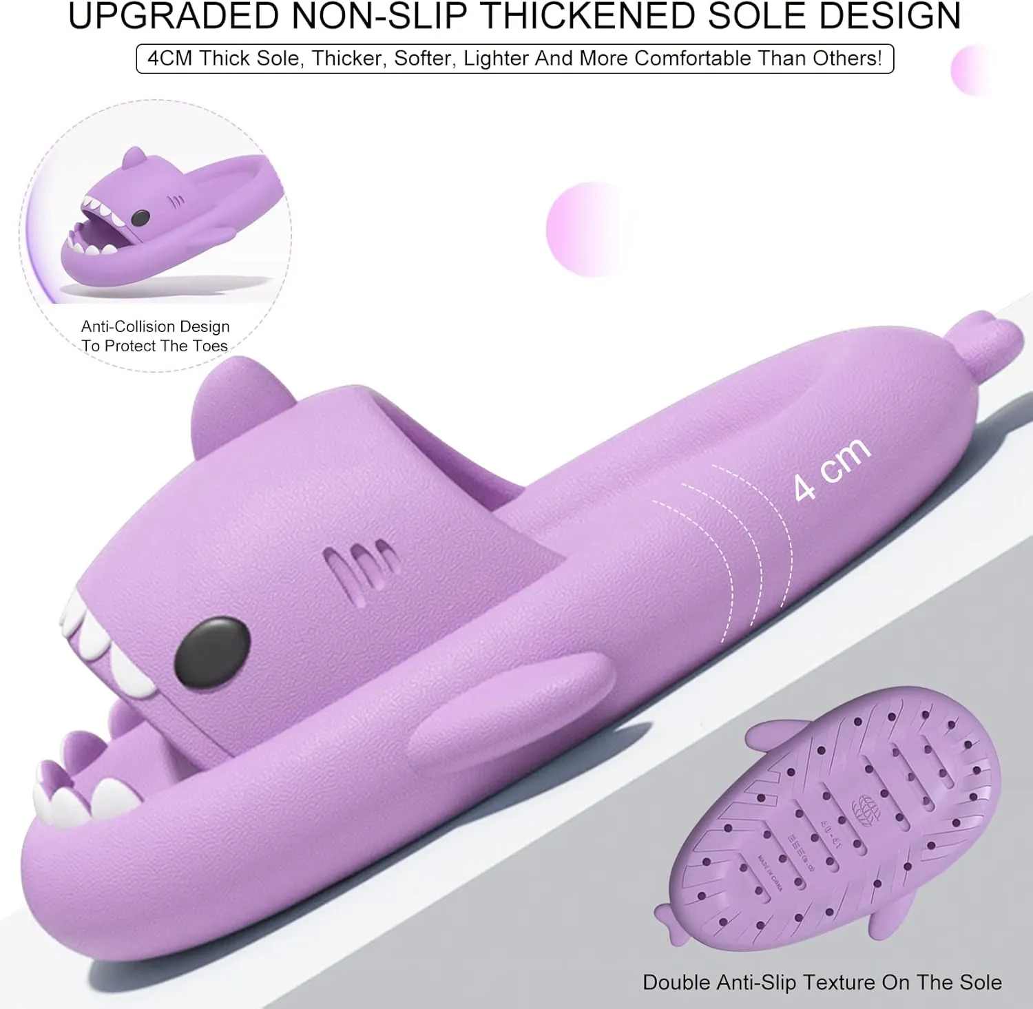 Shark Slides for Kids, Cute Non-Slip Thick Sole Cloud Slippers, Quick Dry Comfy Slippers