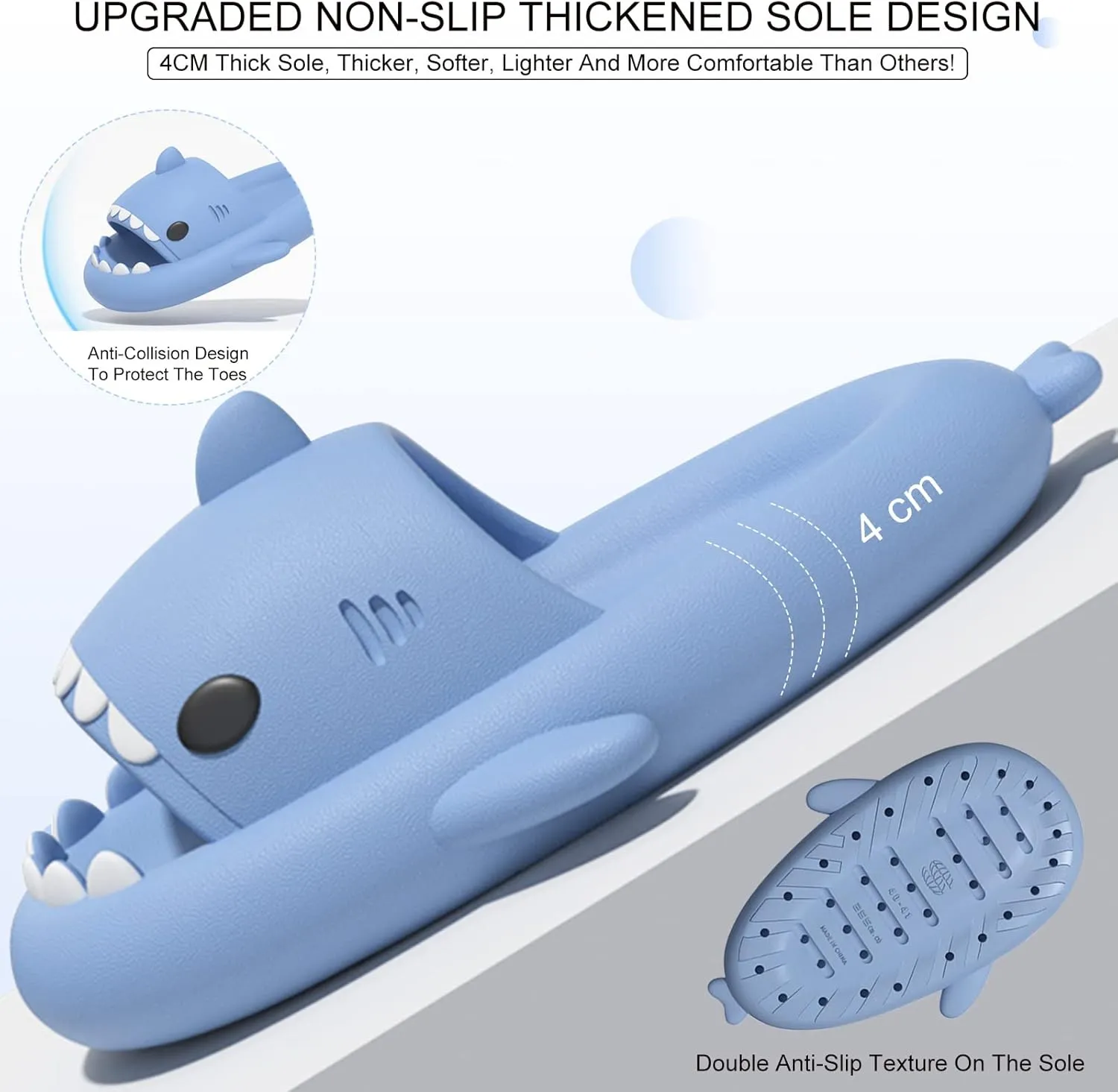 Shark Slides for Kids, Cute Non-Slip Thick Sole Cloud Slippers, Quick Dry Comfy Slippers