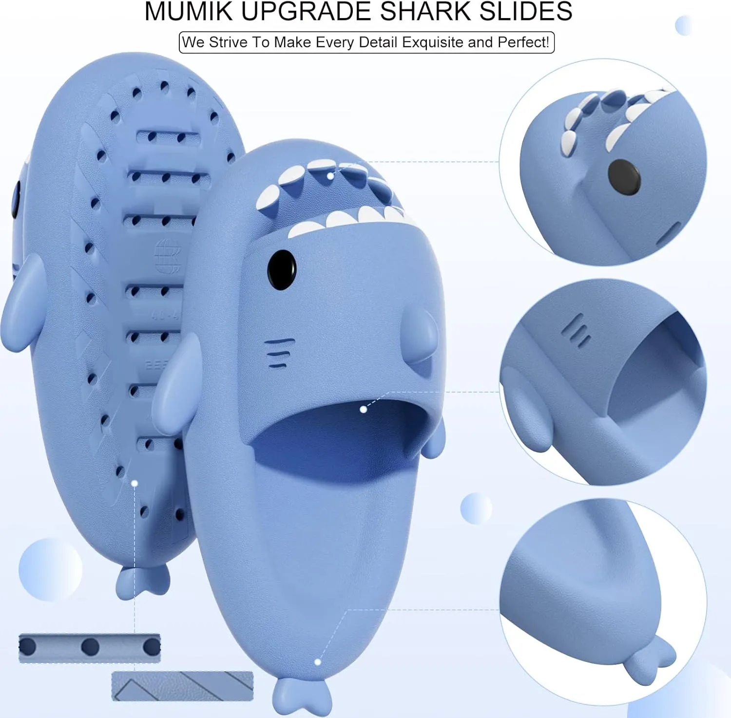 Shark Slides for Kids, Cute Non-Slip Thick Sole Cloud Slippers, Quick Dry Comfy Slippers