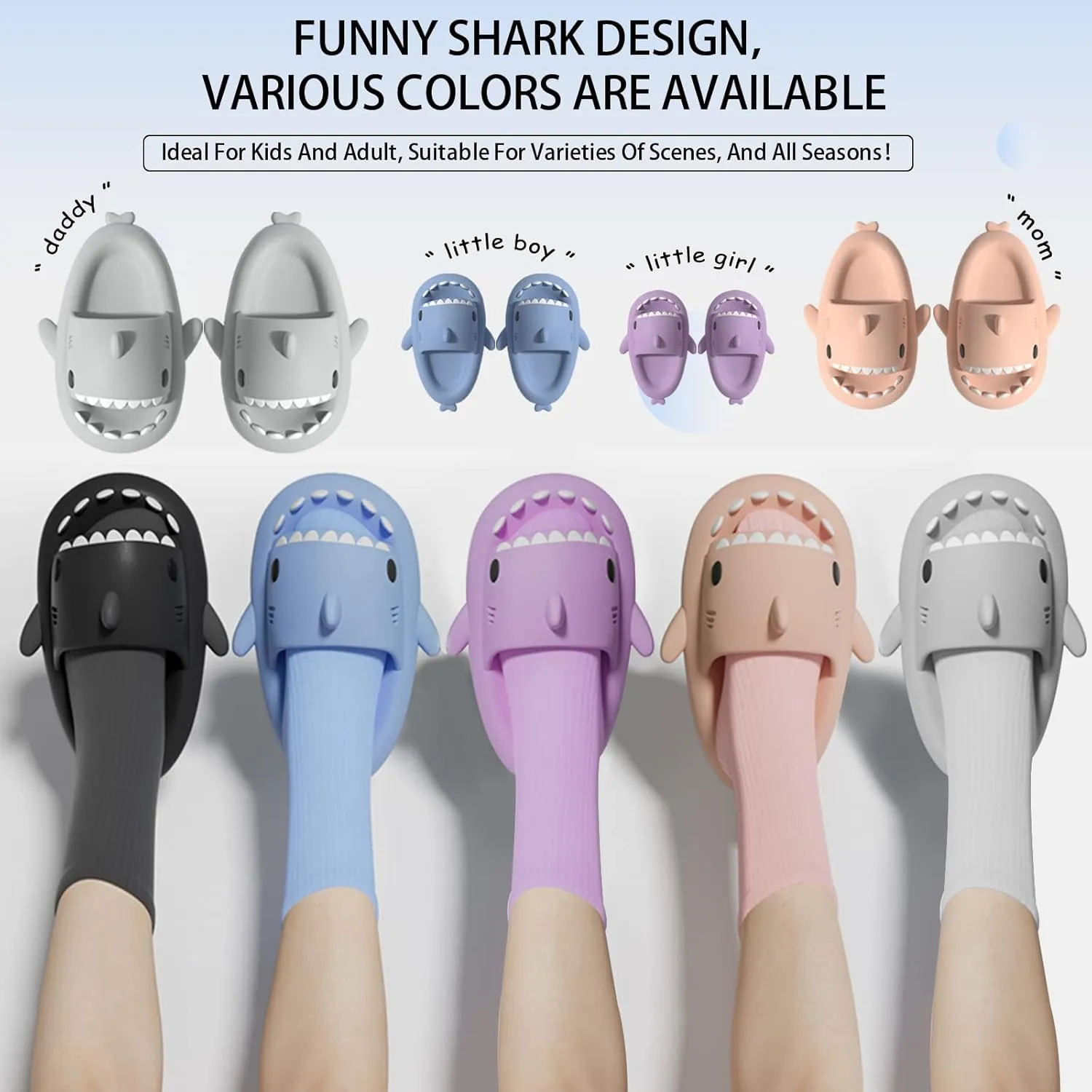 Shark Slides for Kids, Cute Non-Slip Thick Sole Cloud Slippers, Quick Dry Comfy Slippers