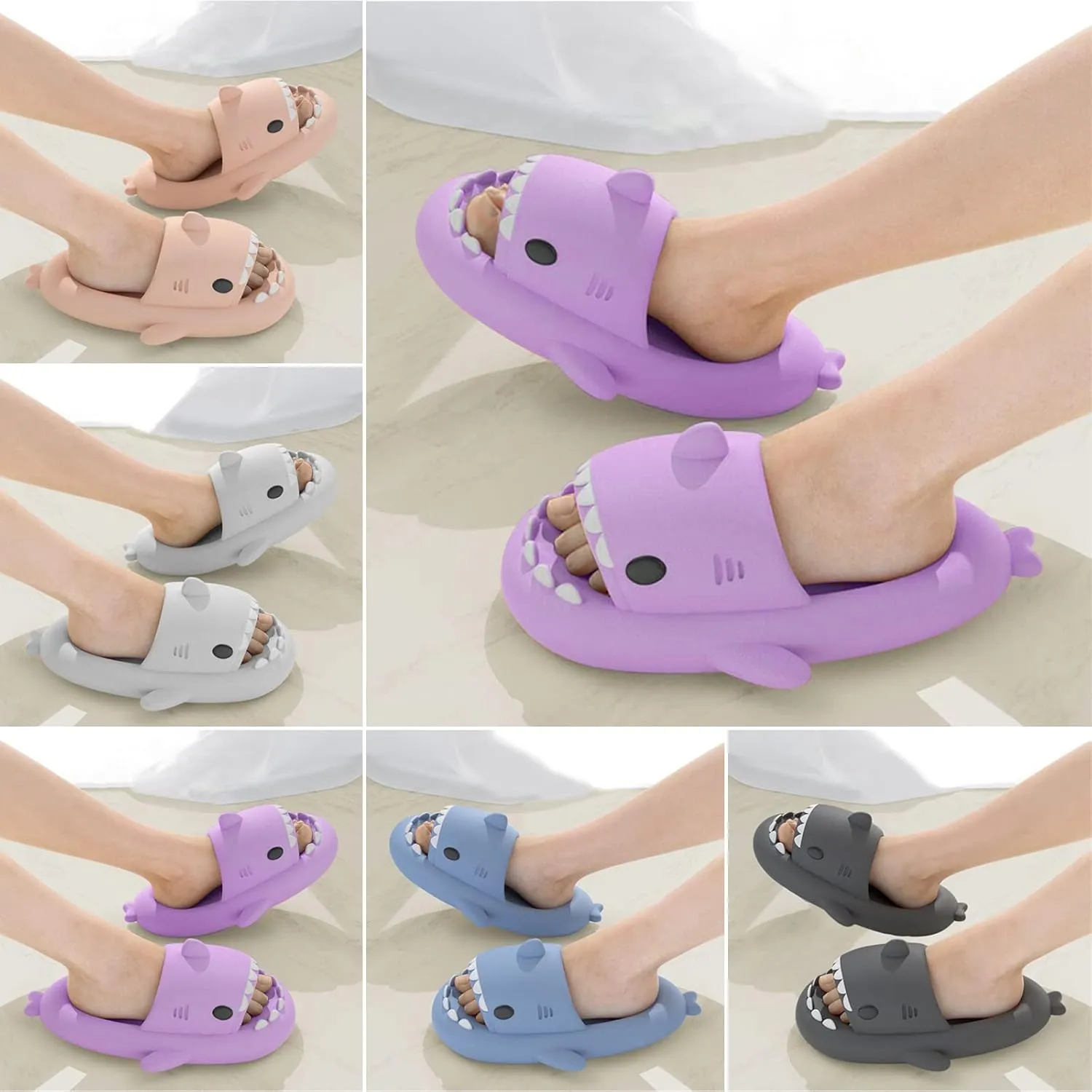 Shark Slides for Kids, Cute Non-Slip Thick Sole Cloud Slippers, Quick Dry Comfy Slippers
