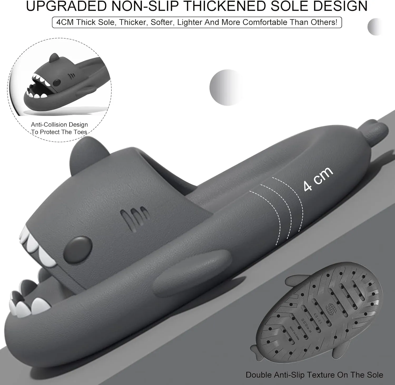 Shark Slides for Kids, Cute Non-Slip Thick Sole Cloud Slippers, Quick Dry Comfy Slippers