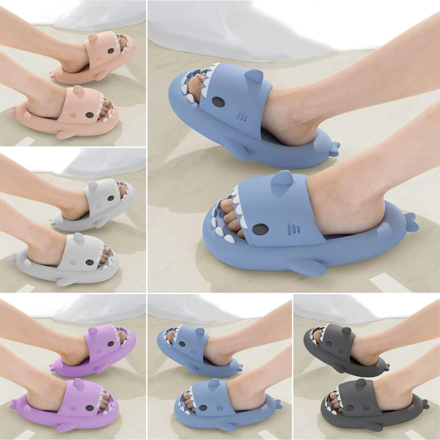 Shark Slides for Kids, Cute Non-Slip Thick Sole Cloud Slippers, Quick Dry Comfy Slippers