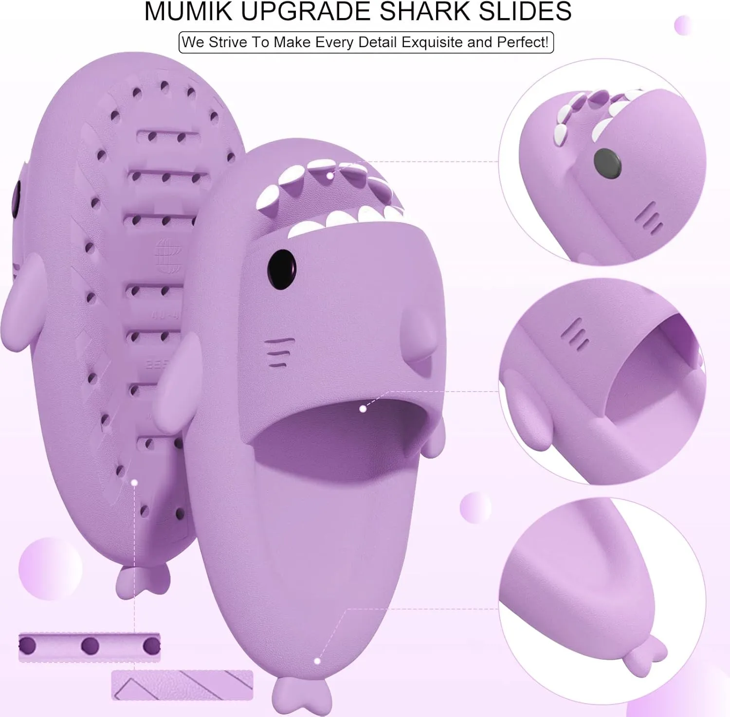 Shark Slides for Kids, Cute Non-Slip Thick Sole Cloud Slippers, Quick Dry Comfy Slippers