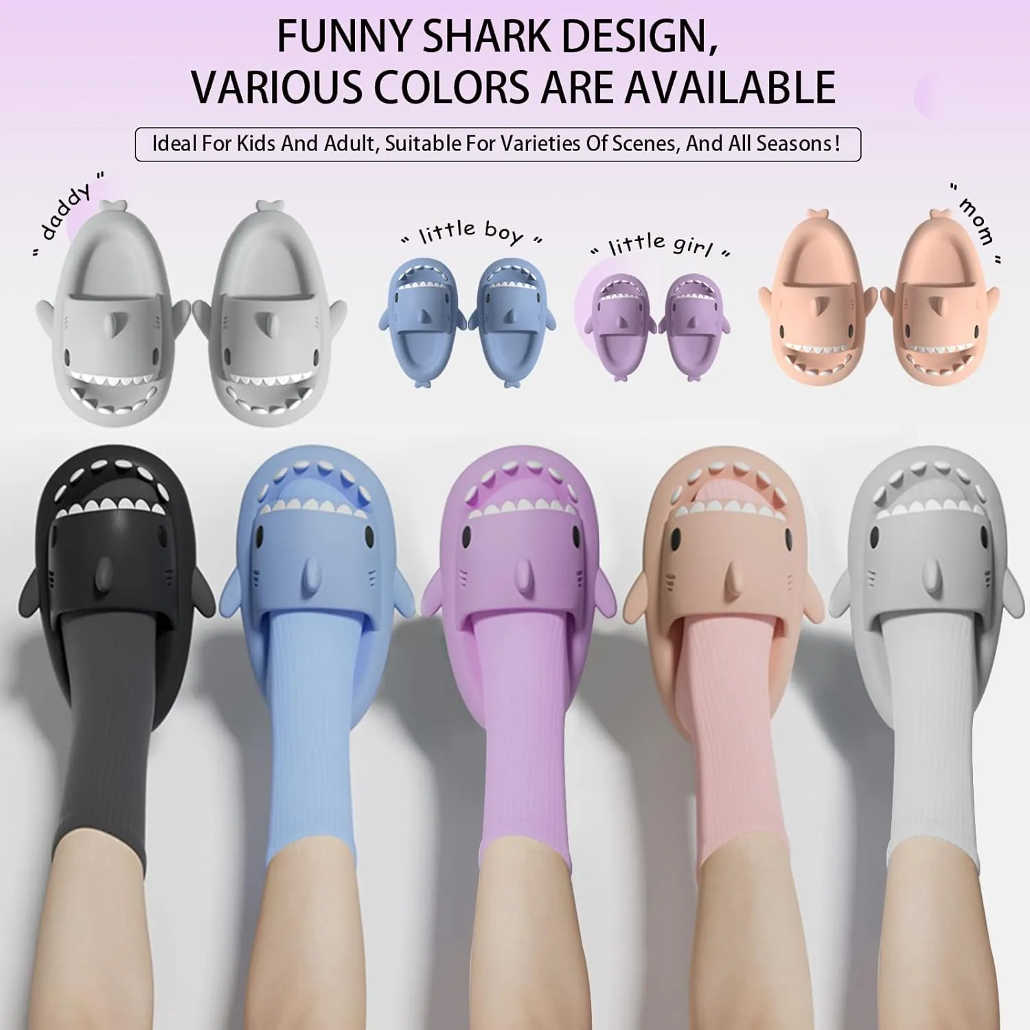 Shark Slides for Kids, Cute Non-Slip Thick Sole Cloud Slippers, Quick Dry Comfy Slippers