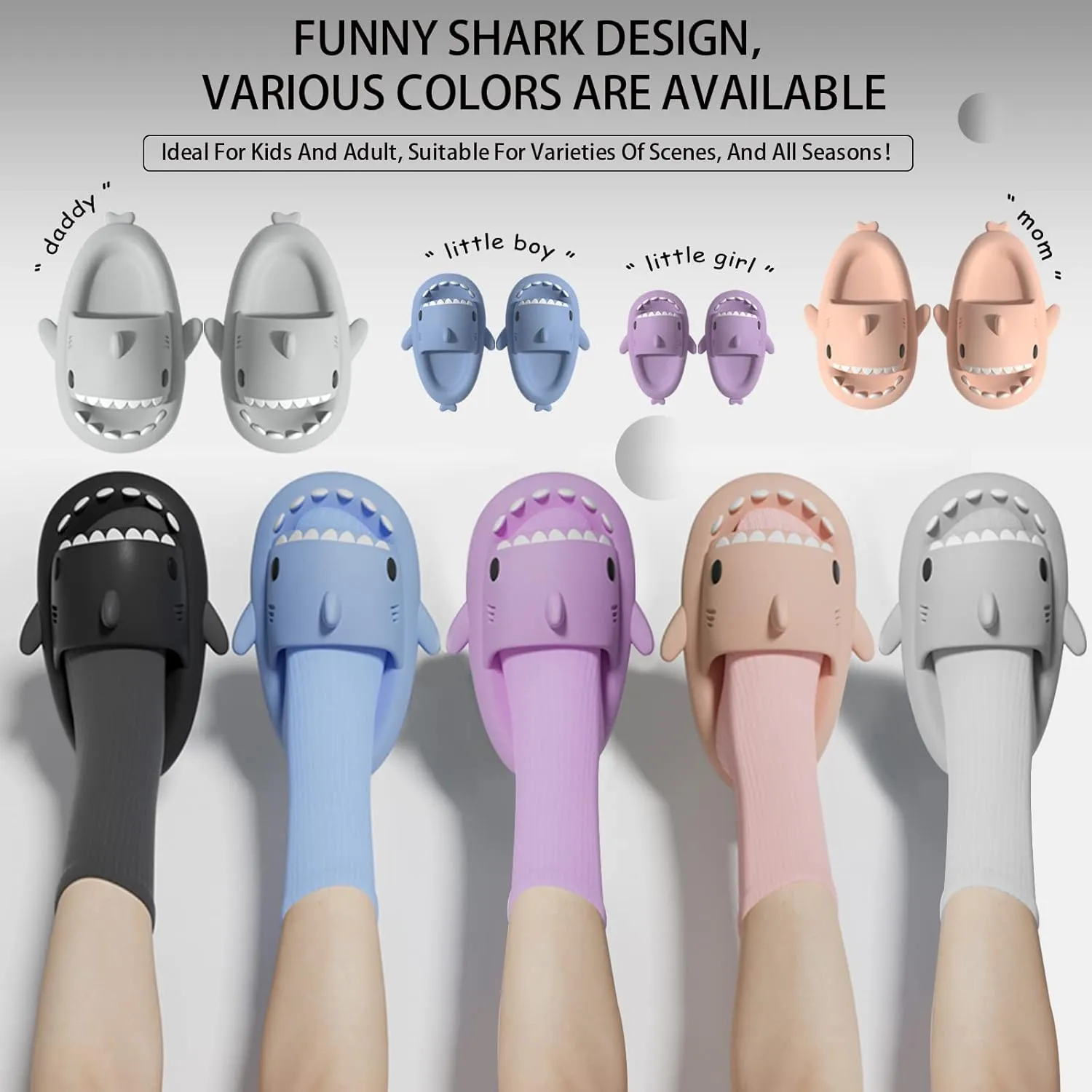 Shark Slides for Kids, Cute Non-Slip Thick Sole Cloud Slippers, Quick Dry Comfy Slippers