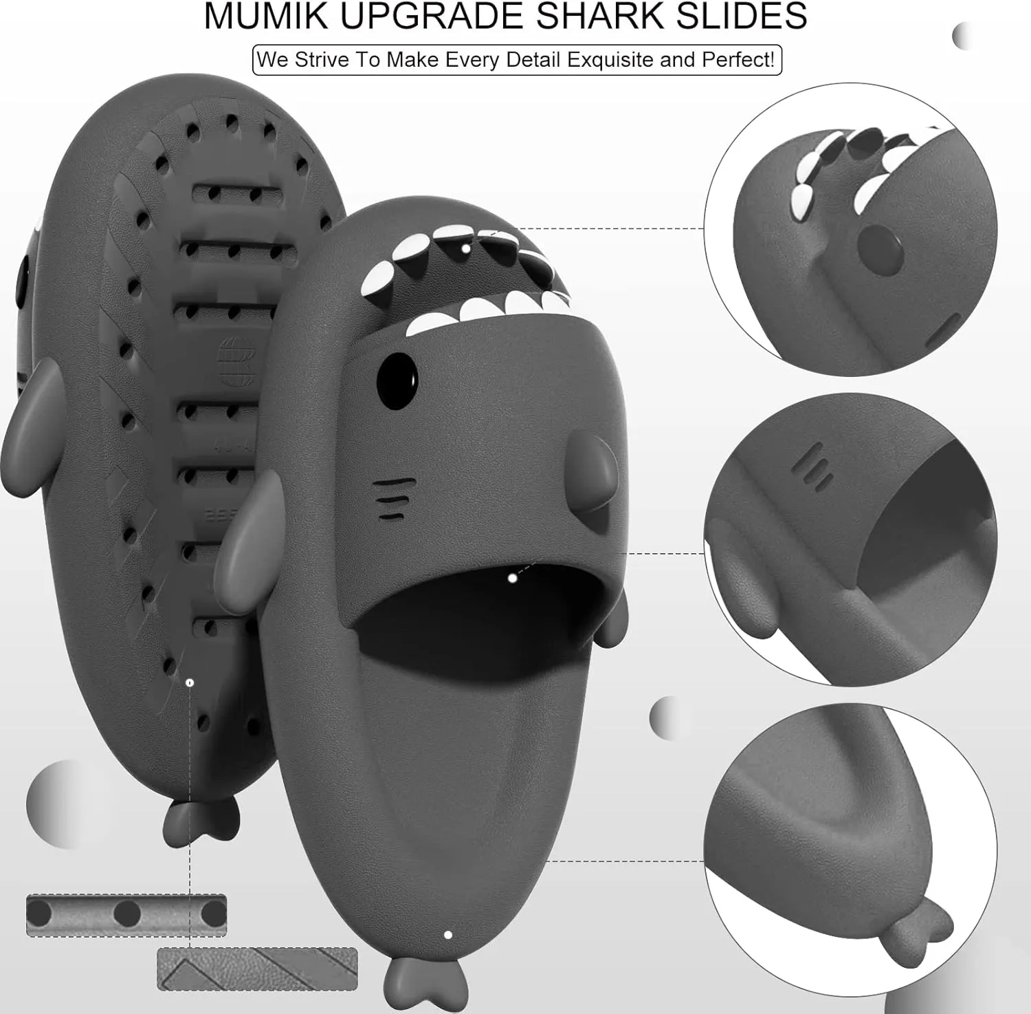 Shark Slides for Kids, Cute Non-Slip Thick Sole Cloud Slippers, Quick Dry Comfy Slippers