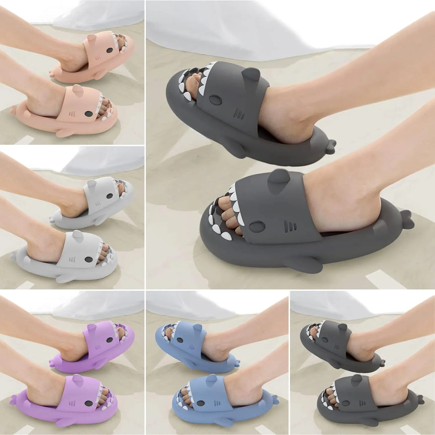 Shark Slides for Kids, Cute Non-Slip Thick Sole Cloud Slippers, Quick Dry Comfy Slippers
