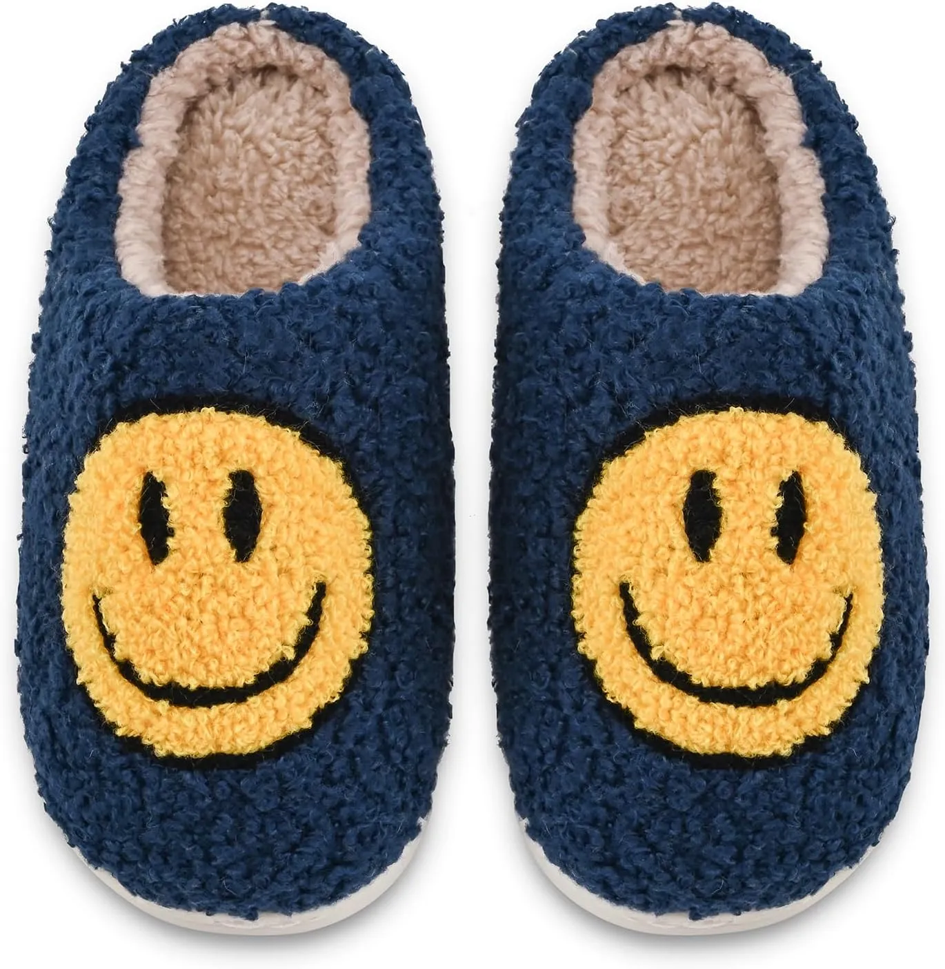 Sharllen Kids Happy Face Fuzzy Cozy Non-Slip Toddler Girls Boys Slide Slippers Plush Cute Warm Soft Socks Shoes for Little Big Kids Winter Indoor Outdoor