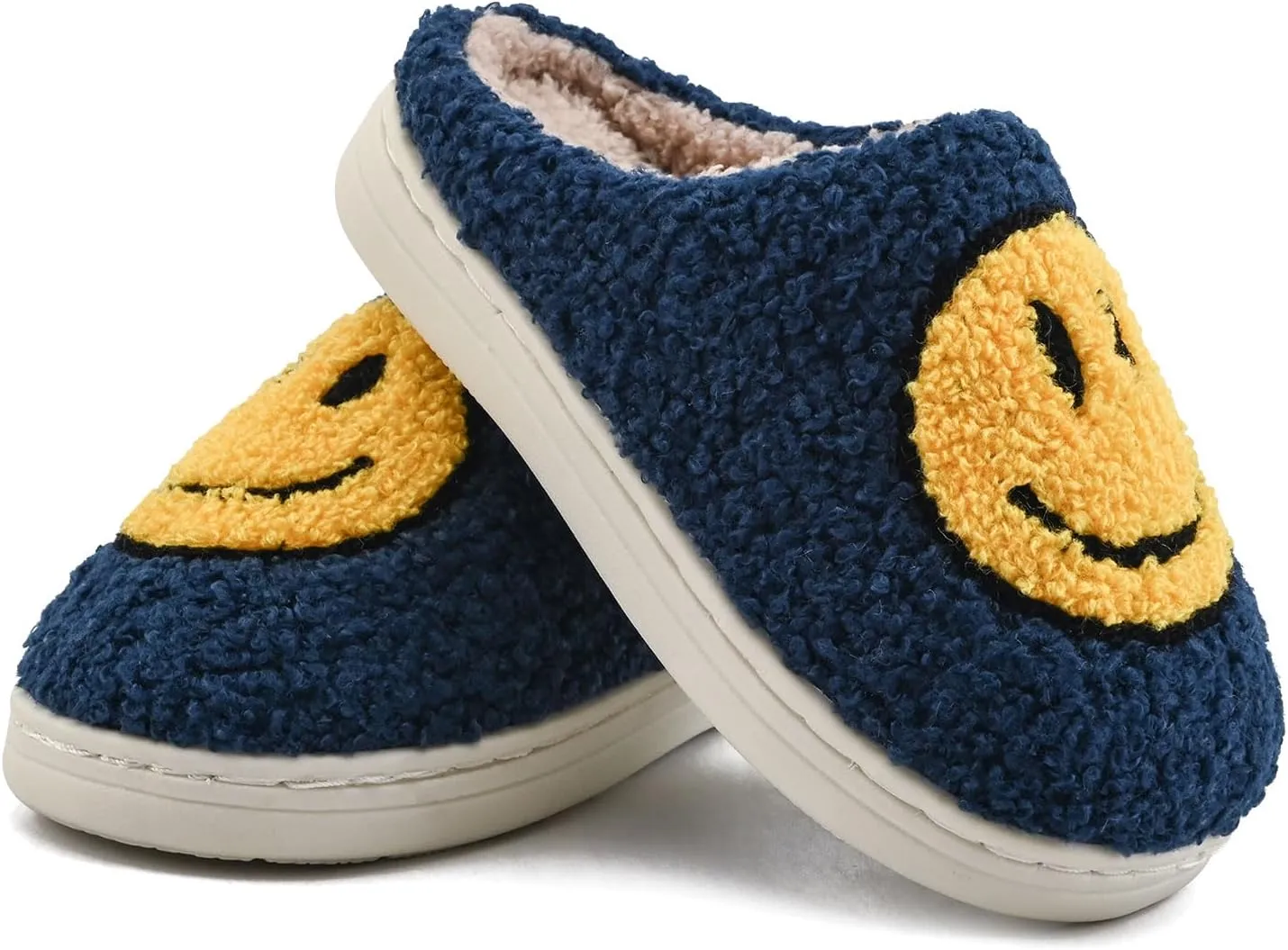 Sharllen Kids Happy Face Fuzzy Cozy Non-Slip Toddler Girls Boys Slide Slippers Plush Cute Warm Soft Socks Shoes for Little Big Kids Winter Indoor Outdoor