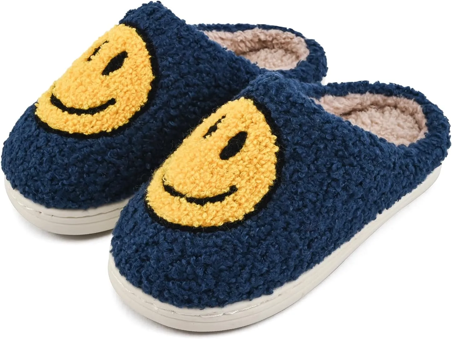 Sharllen Kids Happy Face Fuzzy Cozy Non-Slip Toddler Girls Boys Slide Slippers Plush Cute Warm Soft Socks Shoes for Little Big Kids Winter Indoor Outdoor