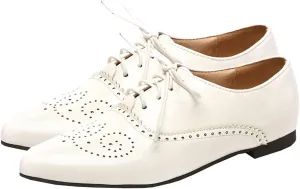 SHEMEE Women's Patent Leather Pointed Toe Flat Oxfords Pumps Vintage Wingtip Low Heels Lace Up Retro Brogues Dress Shoes