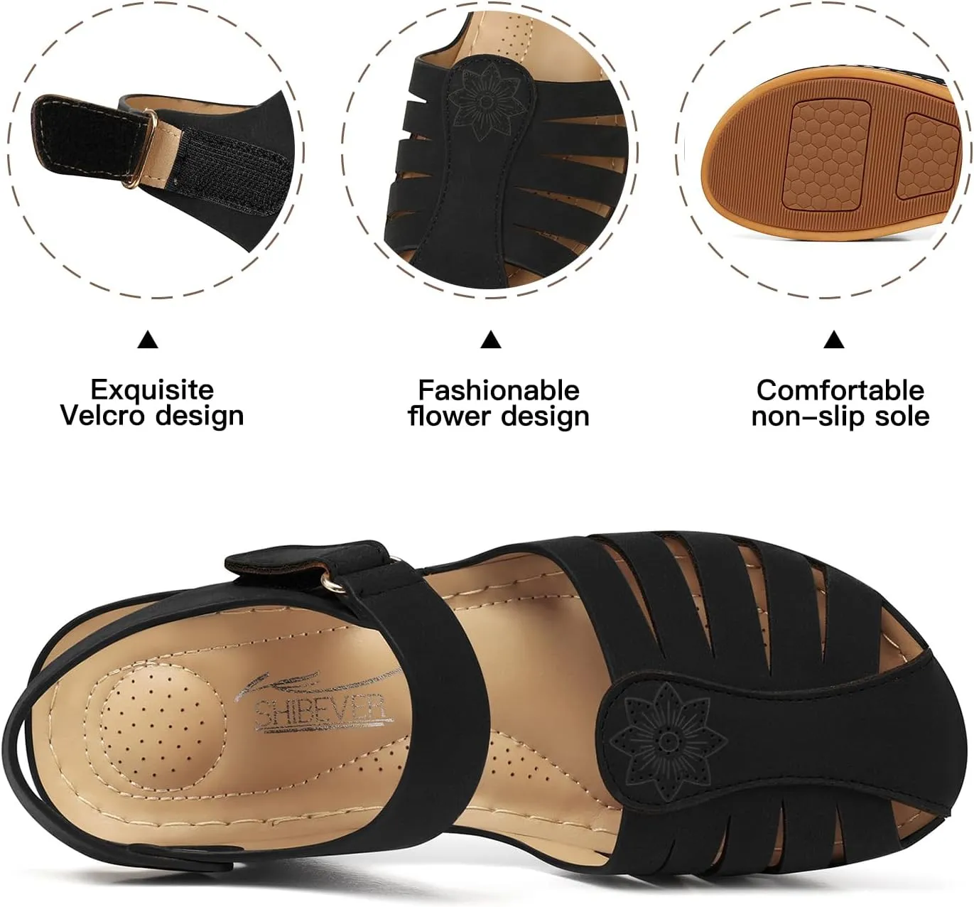 SHIBEVER Women Comfortable Flat Sandals: Dressy Summer Sandal - Closed Toe Fisherman Sandals