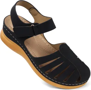 SHIBEVER Women Comfortable Flat Sandals: Dressy Summer Sandal - Closed Toe Fisherman Sandals