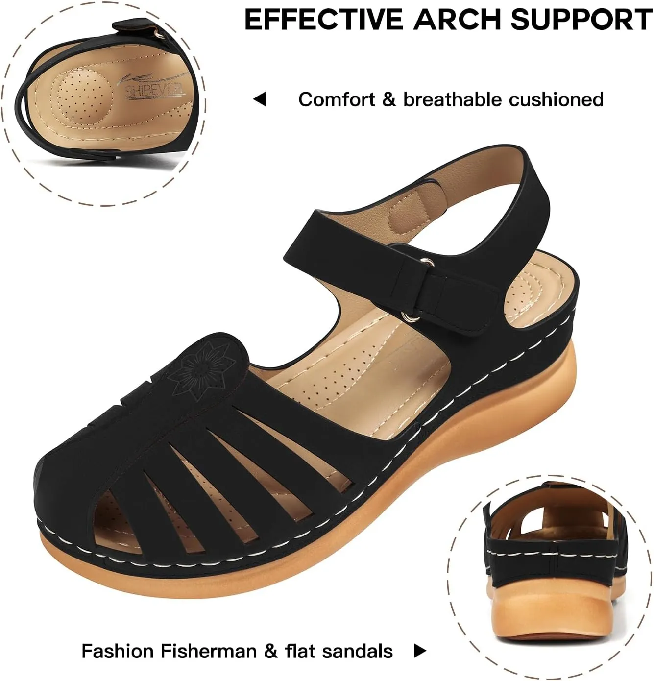 SHIBEVER Women Comfortable Flat Sandals: Dressy Summer Sandal - Closed Toe Fisherman Sandals