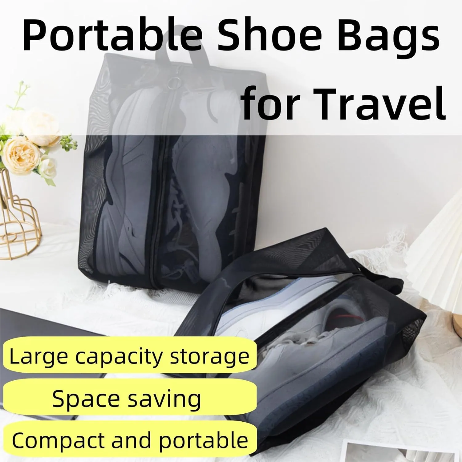 Shoe Bags for Travel, Set of 2 Pack Travel Shoe Bags for Packing, 15'' x 9'' Large Breathable Portable Travel Shoe Bag with Zipper Travel Essentials for Women and Men (Grey)