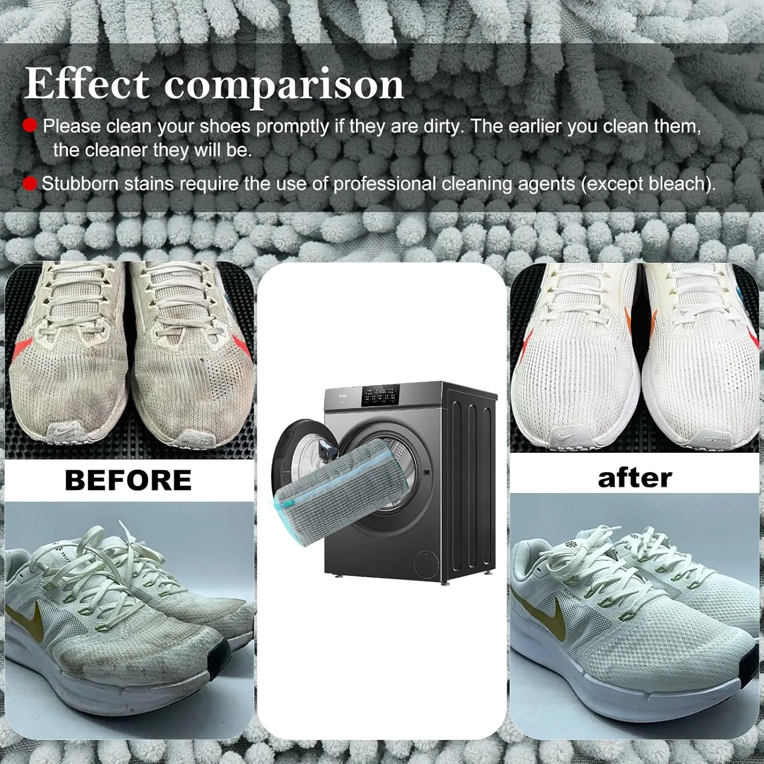 Shoe washing machine bag, laundry shoe bag for washer and dryer, Reusable Zipper Plush Sneakers Washing Machine Bag for Shoes, Gym,Tennis Shoes, Delicate Gray 1pc