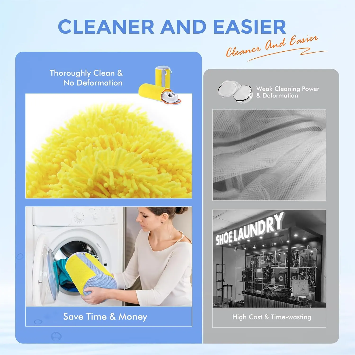 Shoe Washing Machine Bag - Mesh Laundry Bag for Washer and Dryer, Plush Fibers Cleaning Bag, Reusable for Sneakers and Tennis Shoes, Yellow 2Pcs