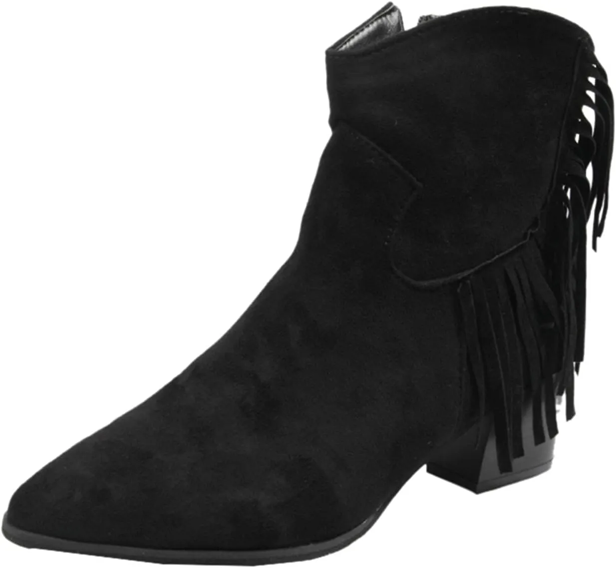 Short Tassels Fashion Heels Shoes Retro Boots Chunky High Women's Breathable Women's Boots with Zip