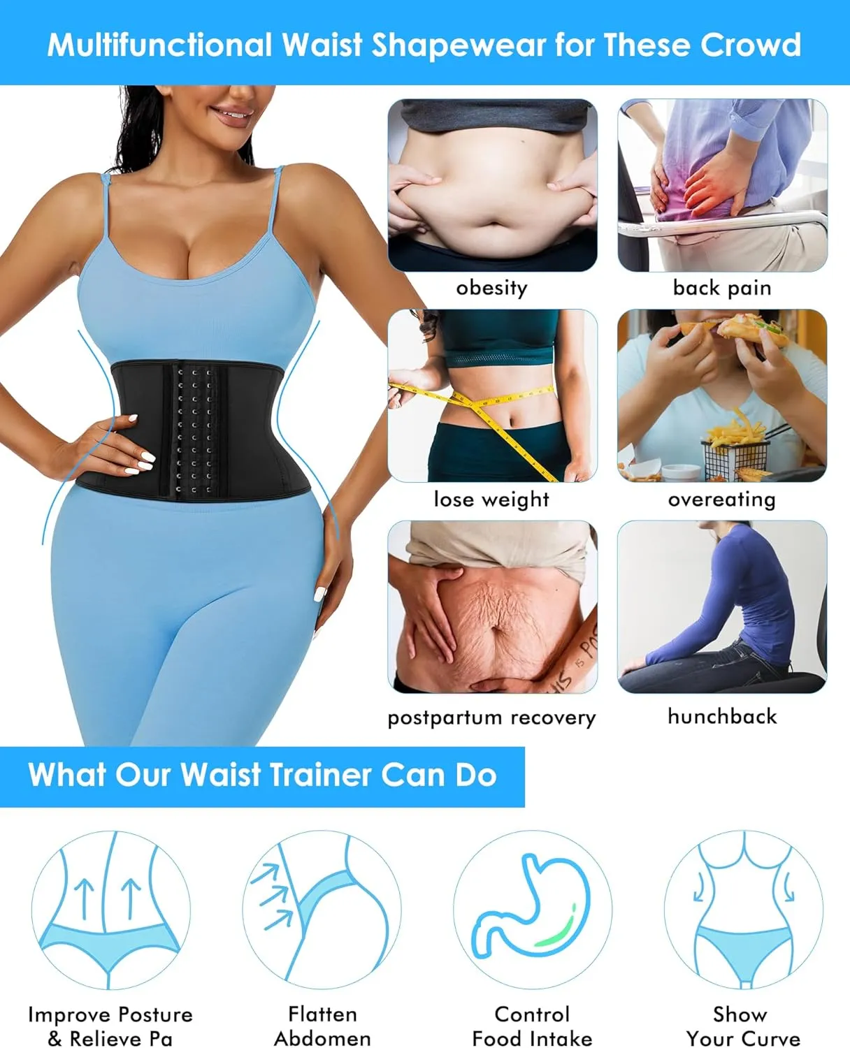 Short Torso Waist Trainer for Women Lower Belly Fat, Workout Fajas Colombianas Waist Cincher Corset