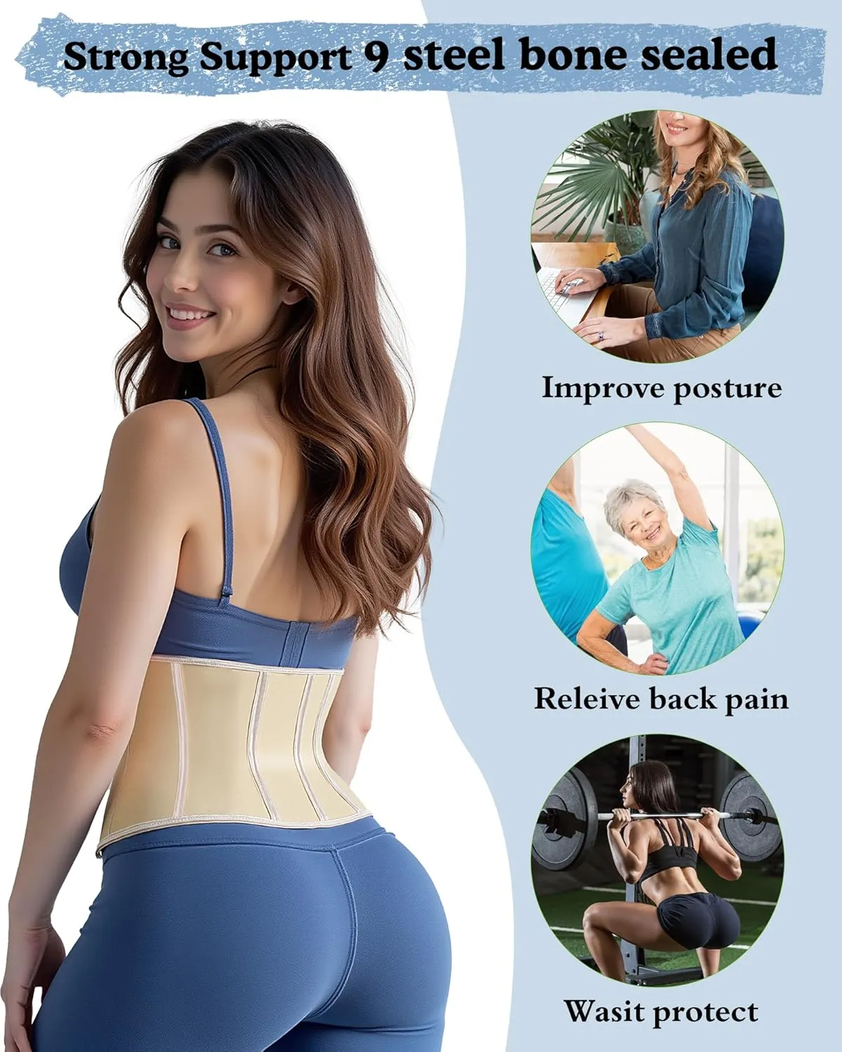 Short Torso Waist Trainer For Women Tummy Control 9-inch Waist Cincher With Zipper Hook Body Shaper Corset Girdle