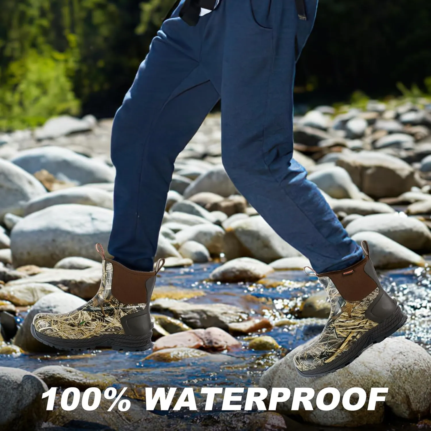 Showave Men's Rain Boots Waterproof Excursion Rubber Boots Insulated Mud Booties for Trekking Gardening Farming Camping Fishing and Chore Work