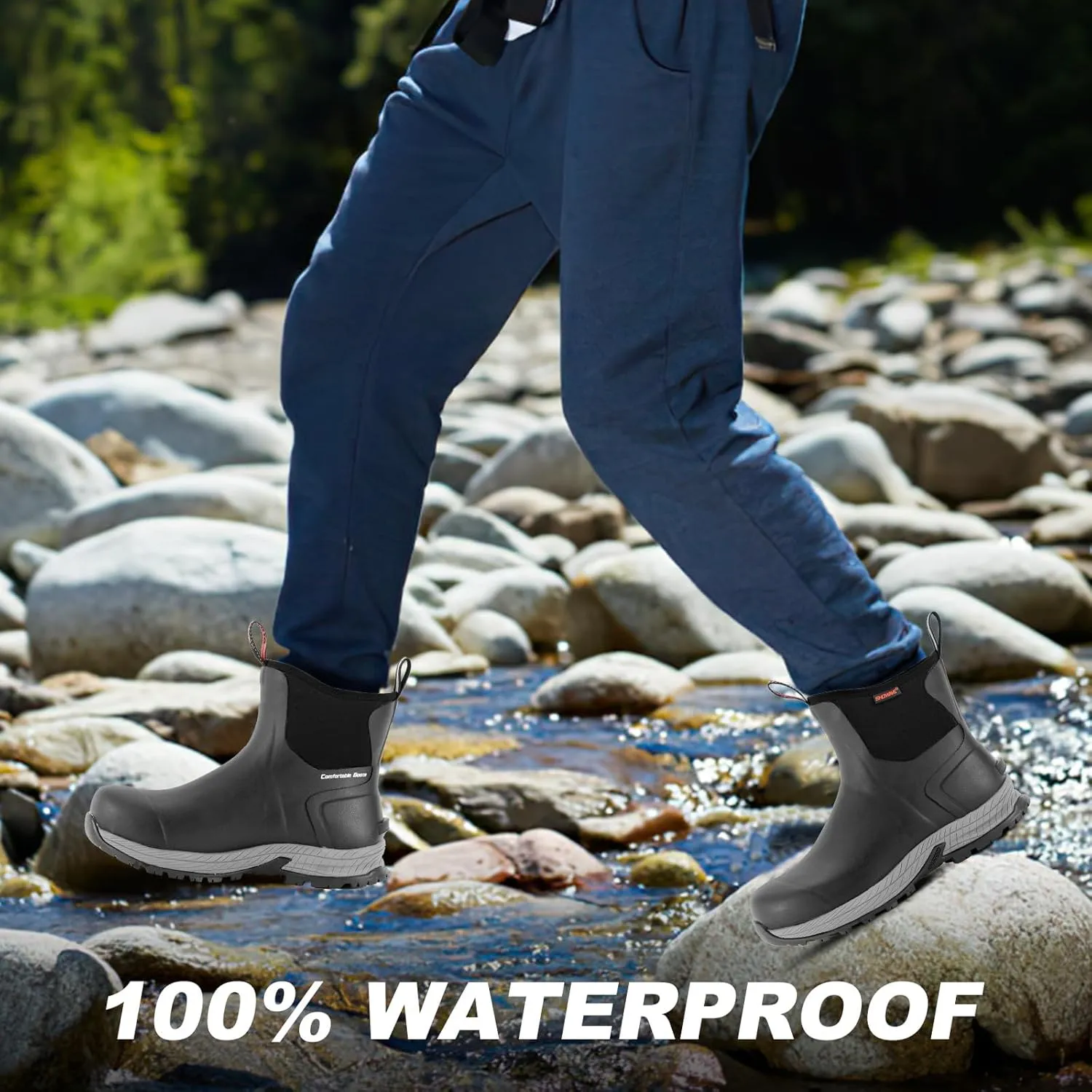 Showave Men's Rain Boots Waterproof Excursion Rubber Boots Insulated Mud Booties for Trekking Gardening Farming Camping Fishing and Chore Work