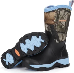 Showave Women's Rubber Hunting Boots Mid Calf Waterproof Rain Boot Insulated Mud Boots Durable Outdoor Working Boot for Fishing Garden Chore