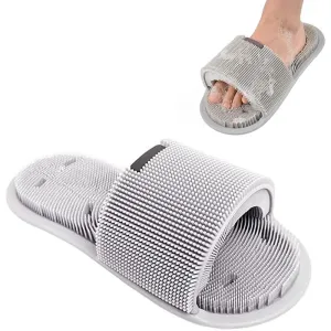 Shower Foot Scrubber,Soft Silicone Foot Cleaner with Non-Slip Suction Cups,Exfoliating Dead Skin Foot Massager Slipper improve Circulation & Soothes Tired Feet for Unisex Adults - 1pcs (Gray)