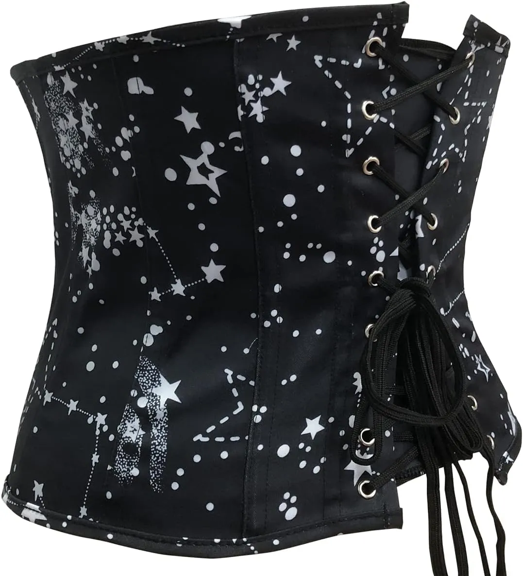 SHYMMUO Women Black Corset Steel Boned Underbust Corset Belt Satin Waist Trainer Cincher