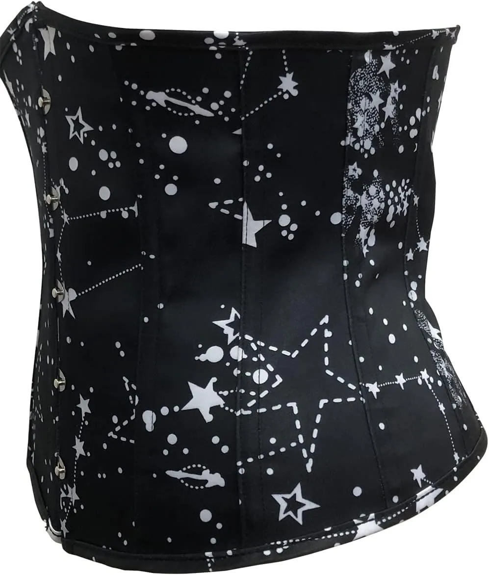 SHYMMUO Women Black Corset Steel Boned Underbust Corset Belt Satin Waist Trainer Cincher
