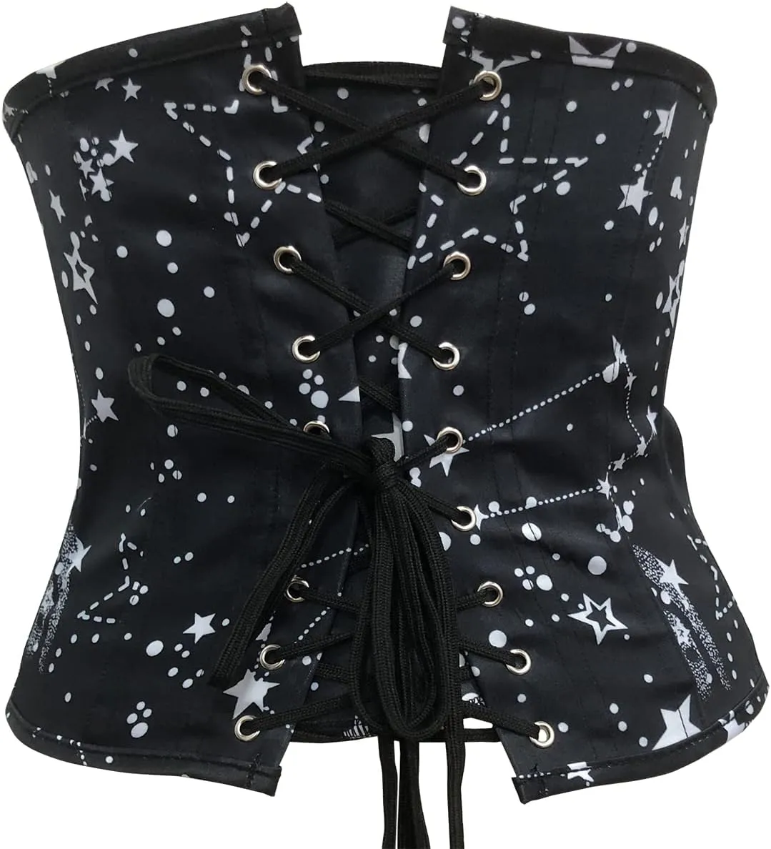 SHYMMUO Women Black Corset Steel Boned Underbust Corset Belt Satin Waist Trainer Cincher