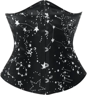 SHYMMUO Women Black Corset Steel Boned Underbust Corset Belt Satin Waist Trainer Cincher