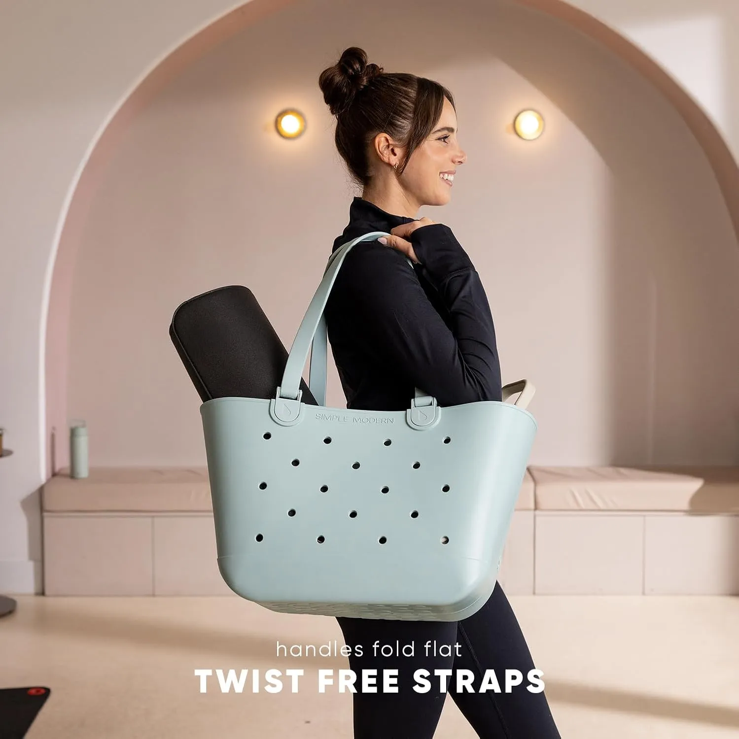 Simple Modern Medium Beach Bag | Waterproof Getaway Rubber Tote with Zipper Pocket for Travel, Pool, Boat, Groceries, Sports | Blush