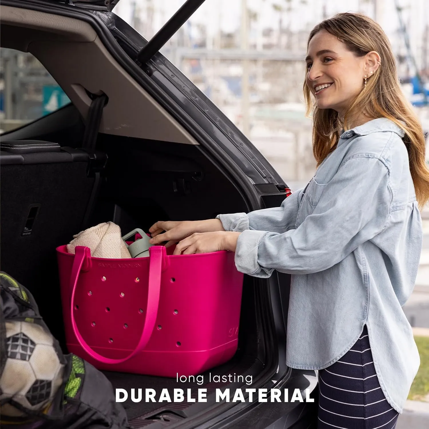 Simple Modern Medium Beach Bag | Waterproof Getaway Rubber Tote with Zipper Pocket for Travel, Pool, Boat, Groceries, Sports | Blush