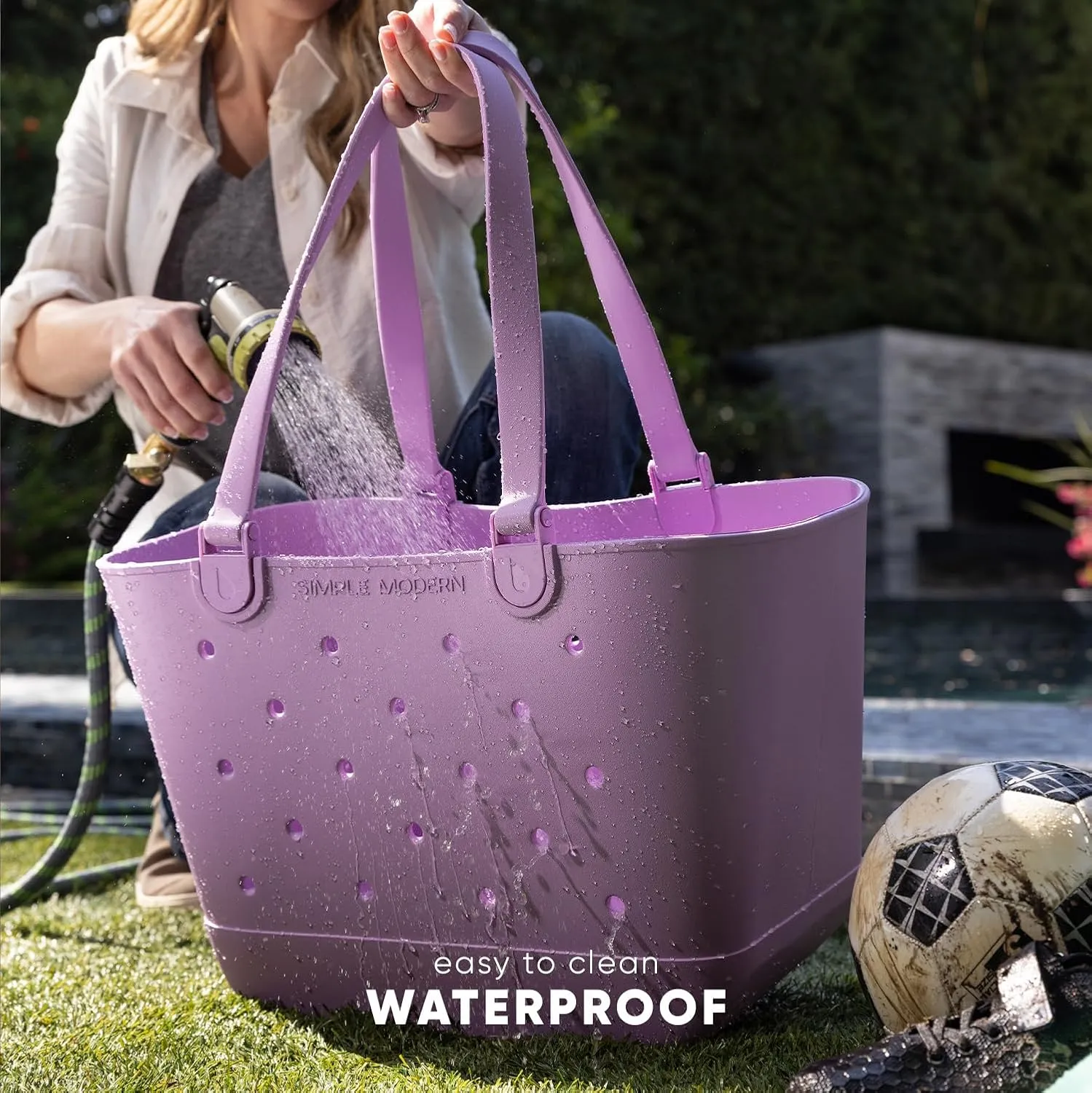 Simple Modern Medium Beach Bag | Waterproof Getaway Rubber Tote with Zipper Pocket for Travel, Pool, Boat, Groceries, Sports | Blush