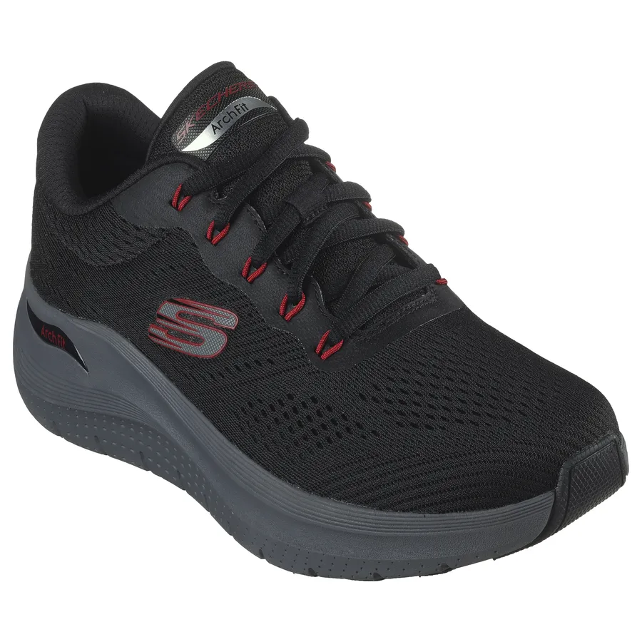 Skechers Mens Black/Red Arch-Fit Laced Trainer 232700/BKRD
