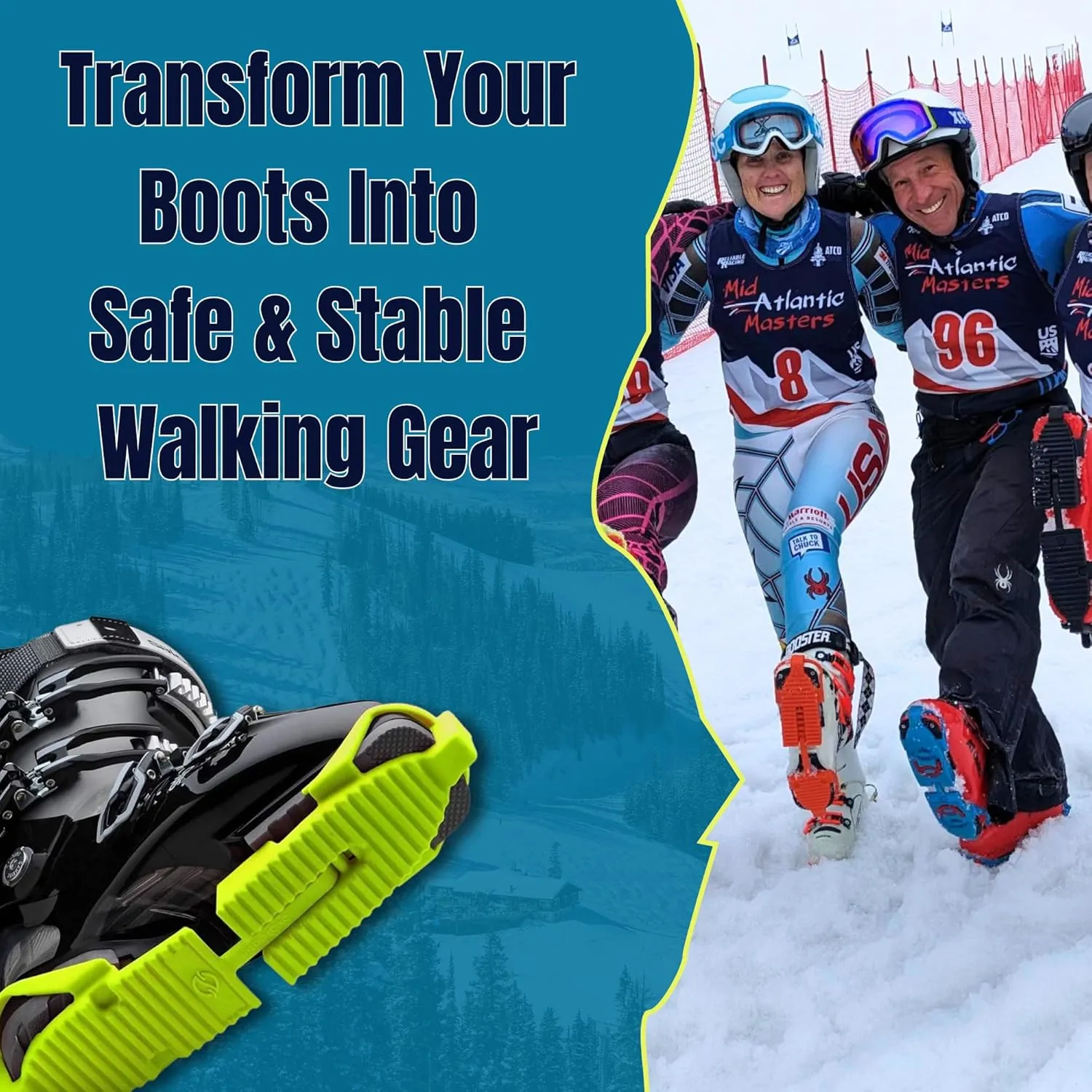 SkiSkootys Ski Boot Bottom Protector with Foldable Design - Slip-Resistant Ski Boot Traction Cleats for Walking on Ice & Snow - Adjustable Skiing Accessories - USA Made