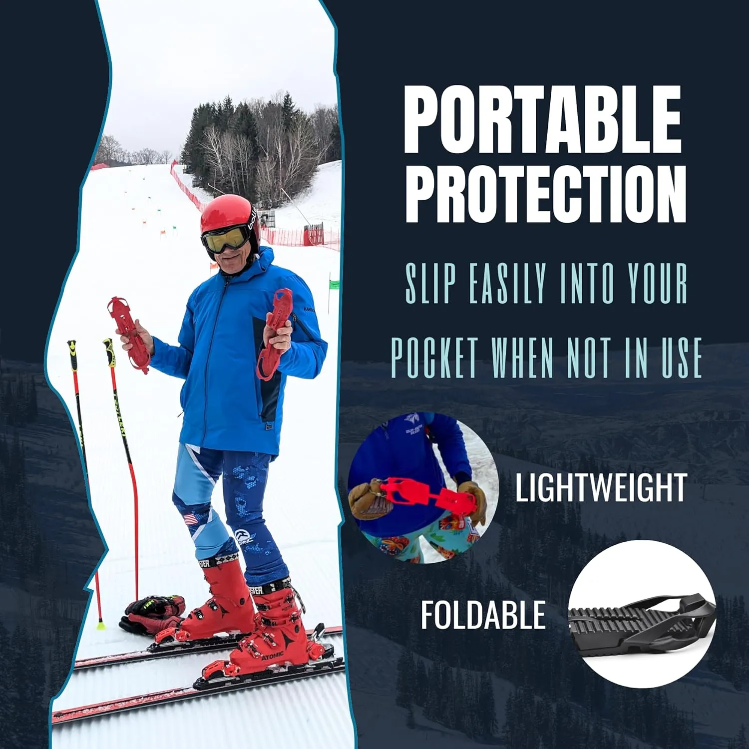 SkiSkootys Ski Boot Bottom Protector with Foldable Design - Slip-Resistant Ski Boot Traction Cleats for Walking on Ice & Snow - Adjustable Skiing Accessories - USA Made