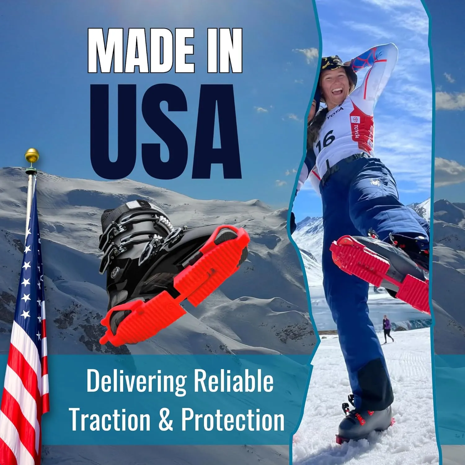 SkiSkootys Ski Boot Bottom Protector with Foldable Design - Slip-Resistant Ski Boot Traction Cleats for Walking on Ice & Snow - Adjustable Skiing Accessories - USA Made
