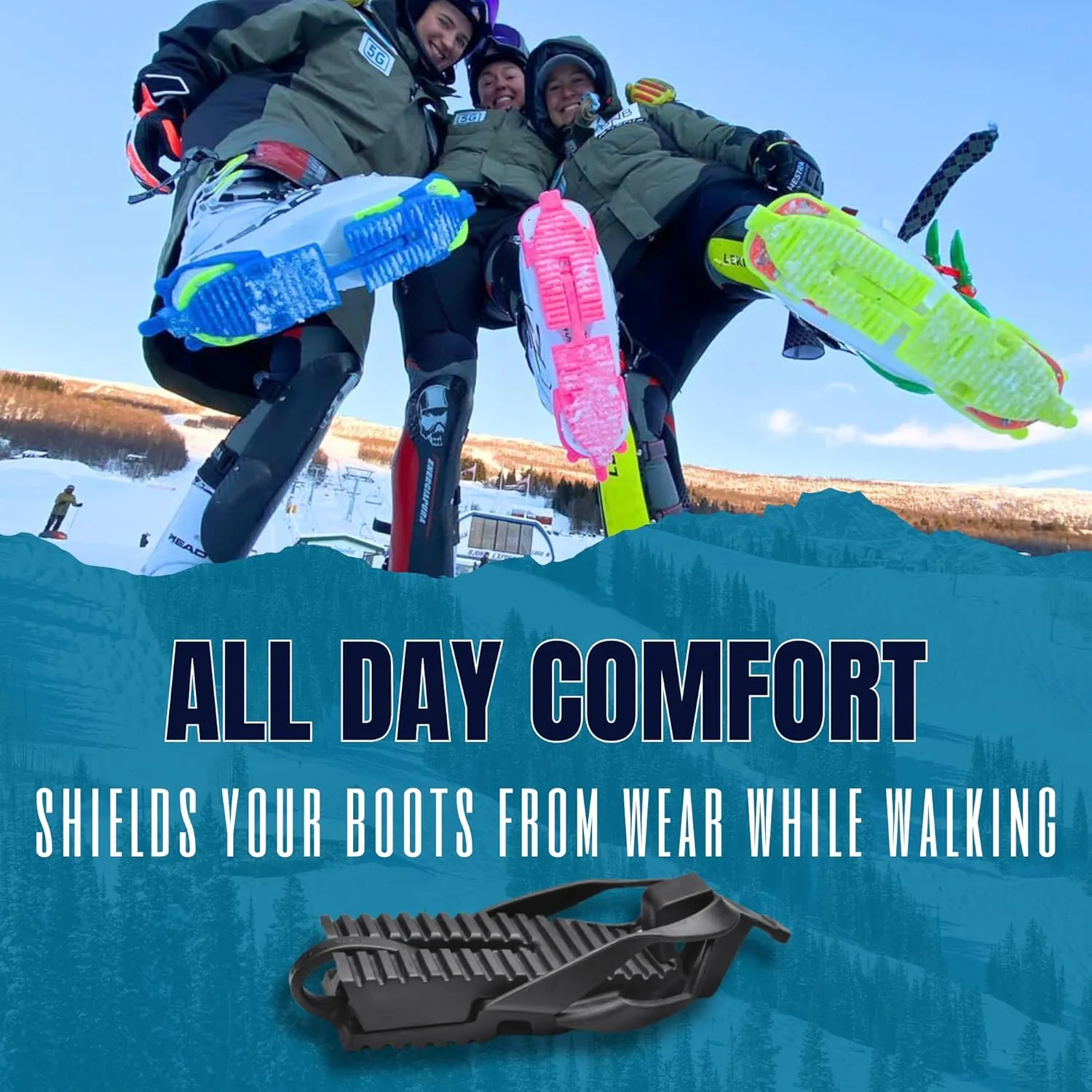 SkiSkootys Ski Boot Bottom Protector with Foldable Design - Slip-Resistant Ski Boot Traction Cleats for Walking on Ice & Snow - Adjustable Skiing Accessories - USA Made