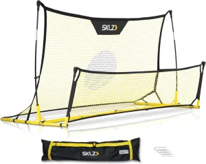 SKLZ Quickster Soccer Trainer - Dual-Sided Rebounder for Solo Passing, Receiving, Trapping Practice - Large & Small Rebound Net - Weather Resistant - Adjustable Frame, Metal Stakes & Carry Bag