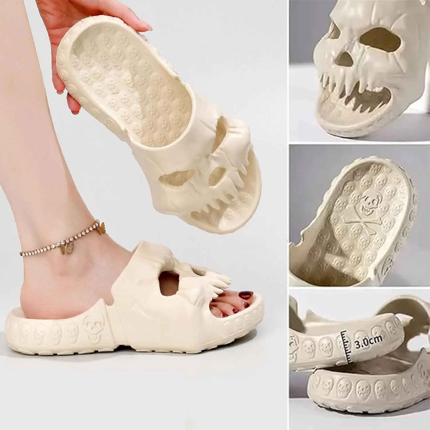 Skull Design Single Band Slides, Skull Slides Sandals, Unisex EVA Thick Sole Non Slip Quick Drying Cloud Slippers Indoor Outdoor Beach Pool Shower Shoes (Purple Black,12-13 Women/10-11 Men)